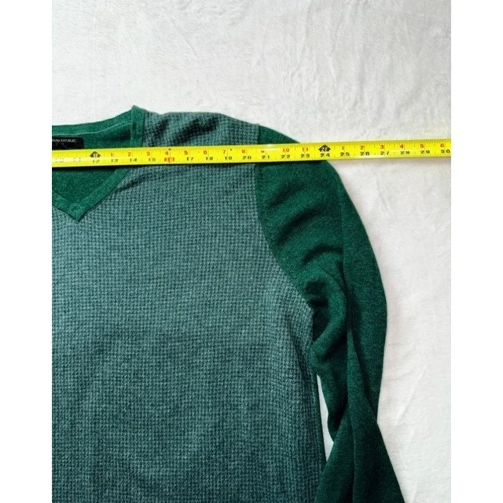 Banana Republic Men's XXL‎ V-Neck Long Sleeve Sweater Green Houndstooth Winter